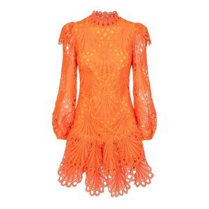 THE SANG Orange Ruffle Long Sleeve Mini Dress Size Medium NEW NWOT